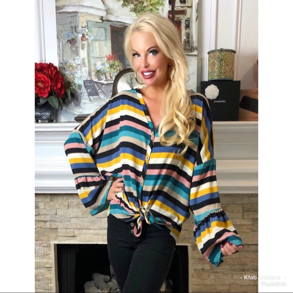 LAST 1! ❤️Multi Stripe Bell Sleeve Top! - Picture 5 of 7